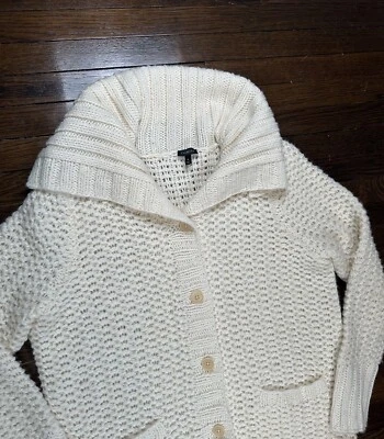 Suéter Talbots Mujer’s Mediano Marfil Cárdigan Grueso Lana Alpaca Cuello Ancho Foto 1 de 4