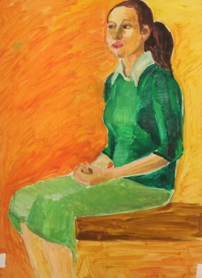 Vintage original fauvist gouache painting female portrait - Image 1 of 4