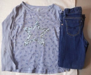 Lot 2 Girls Sz 5 GapKids 1969 Jeans Children Place Top Glitter Star Long Sleeve  - Picture 1 of 13