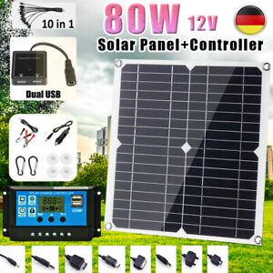 12V 80W Solarpanel Solarmodul Ladegerät Kit Für Wohnwagen / Camping / Heim USB