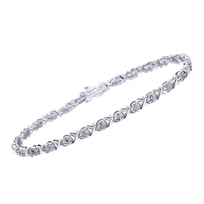 Brazalete de tenis redondo de diamante natural enchapado en oro de 14 k de 1/2 quilate para mujer Foto 1 de 4