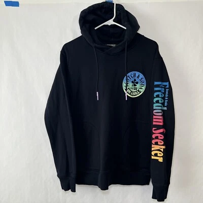 Scotch & Soda Hoodie Sweatshirt Mens Size Medium Black Freedom Seeker Drawstring - Image 1 of 4