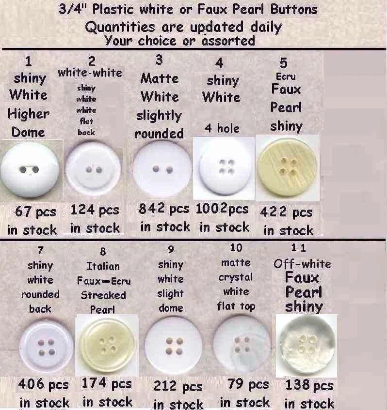 144 White Buttons 3/4"assortment 15 styles matte or shiny ecru 2 or 4 hole  - Image 1 of 1