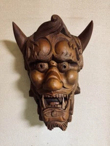 Japanese Handmade wooden Hannya mask kyougen kagura demon bugaku - Picture 1 of 6
