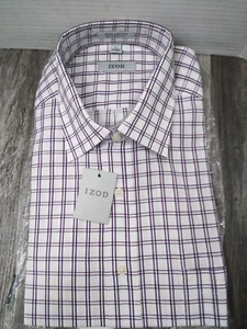 N.O.S. Izod MEN'S Dress Shirt, WHITE / PURPLE Check, Men's XL 17- 34-35 L-SLEEVE - Picture 1 of 7