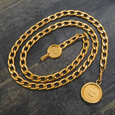 CHANEL Gold Plated CC Logos Medal Charm Vintage Chain Belt #194c Rise-on