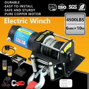 Electric Winch 12V 4500LBS (2041kg) Wireless Remote Synthetic Rope ATV Boat Car - Picture 1 of 12