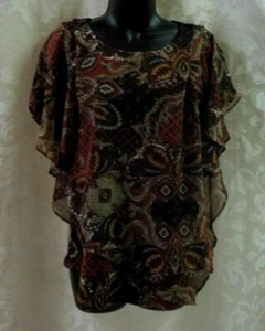 Notations Blouse Size S NWT Red Floral+ Print Sleeveless Overlay Shoulder Pleats - Picture 1 of 12