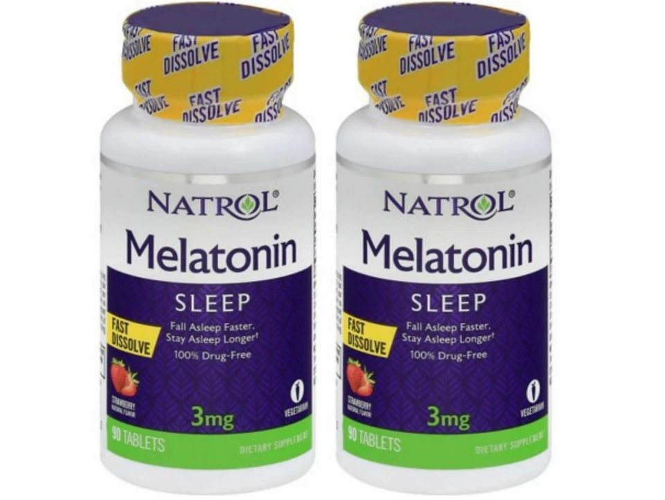 (2) Suplemento dietético Natrol disolución rápida melatonina 3 mg fresa 90 quilates cada uno Foto 1 de 1