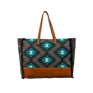 Myra Bag Handmade Starfire Weekender Bag Upcycled Canvas & Cowhide Leather
