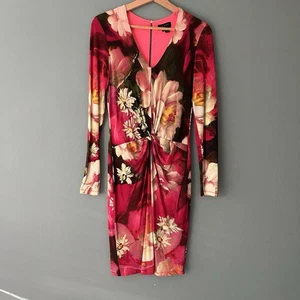 Ted Baker Dress Size 2 (AU 10-12) Floral Bodycon Pink Red Spring Boho Romantic - Picture 1 of 11