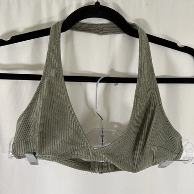 Nuevo Top de Natación Aerie Para Mujer Pequeño Verde Lazo Cuello Acanalado Gancho Ojo Foto 1 de 4