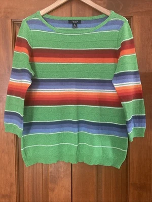 Suéter Chaps Lino Algodón Multicolor Rayas Mangas 3/4 Para Mujer Talla XL Foto 1 de 4