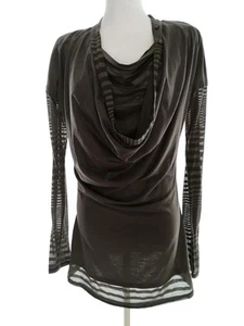 Not The Same Size 36 Brown Tunic Blouse Long Sleeve Stripes - Picture 1 of 5