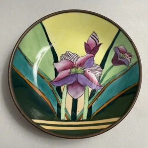 "Cuenco de porcelana vintage recubierto de 6"" pintado a mano estilo Art Deco diseño loto verde" - Imagen 1 de 9