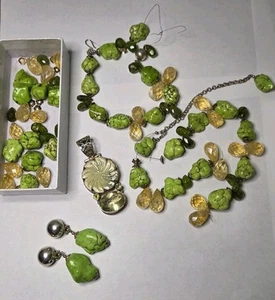 Orecchini pendenti e clip-on turchese verde, citrino giallo, peridoto, agata 925 - Foto 1 di 16