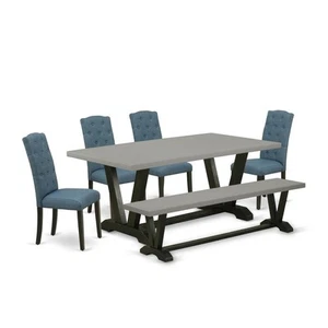 East West Furniture 6 Piece Dining Set Contains a Cement Dining Room Table... - Picture 1 of 2