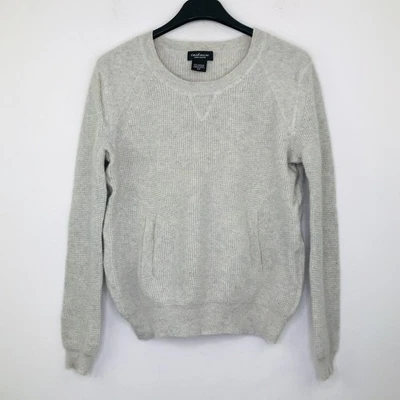 Lord & Taylor Women's Medium Sweater Gray Cashmere Waffle Knit Pocket Front AN29 - Image 1 of 4