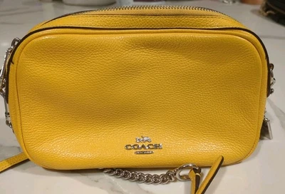 Coach Yellow Pebbled Leather w Silver Chain Crossbody Purse F29000 Isla EUC - Image 1 of 4