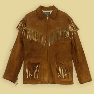 VTG 90s Polo Country Ralph Lauren Tan Roughout Suede Fringe Western Jacket S USA - Picture 1 of 4