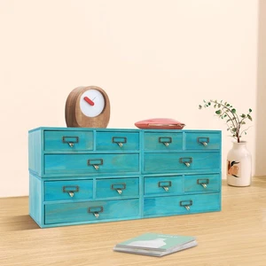 Organizer da Scrivania in Legno, Portaoggetti in Legno 3 Cassetti per Tavolo Blu NUOVO - Foto 1 di 6