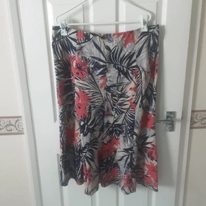 Isle Skirt Size 20 Flared Linen Blend Navy Red Floral Unlined Summer Causal - Picture 1 of 12