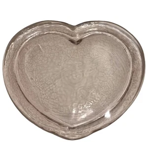 Solid Clear Textured Glass Heart Shaped Plate Decorative Display - Picture 1 of 3