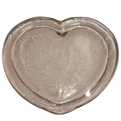 Solid Clear Textured Glass Heart Shaped Plate Decorative Display - Image 1 of 3