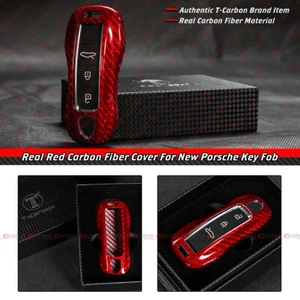 REAL RED CARBON FIBER DIRECT SNAP ON KEY FOB PROTECTIVE CASE COVER FOR PORSCHE - Picture 1 of 6