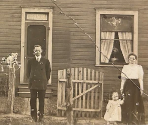 RPPC PHOTO Frank & Ora Longworth Child Dog on Post Monroe Twp Guernsey OH c1910 - Picture 1 of 13