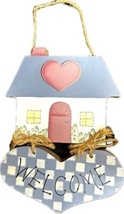Vintage Handmade Welcome Sign Rustic “Heart House” Wooden Wall Hanging 1994 - Picture 1 of 4