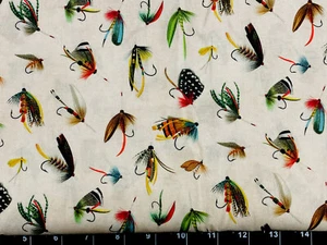 Tina Scrap 9"x21" Water Fly Fish Lurer Hooks Ocean Boat Lake Sport Cotton Fabric - Picture 1 of 1