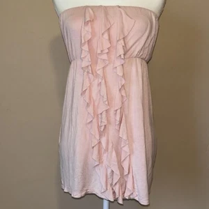 Y2K Wet Seal Tube Top Strapless Baby Pink Ruffle Mini Dress Sz Large Stretch Top - Picture 1 of 8