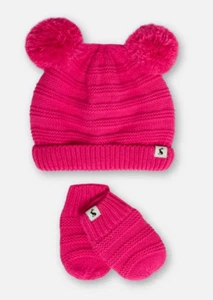 Ex Joules Pink Knitted Pom Pom Hat And Glove Mitten Set Age 0/6 & 6/12 Months - Picture 1 of 1