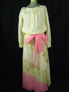 CHESSA DAVIS Vtg 70s Ivory/Pink Romantic Blouse Belt & Skirt-Bust 45/Waist 25-30 - Picture 1 of 11