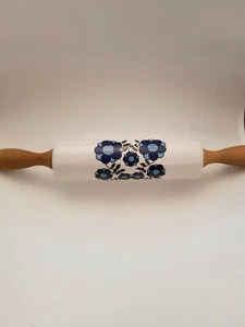 Porcelain Rolling Pin Scandinavian Floral Design Navy & Light Blue Vintage (B1) - Picture 1 of 9