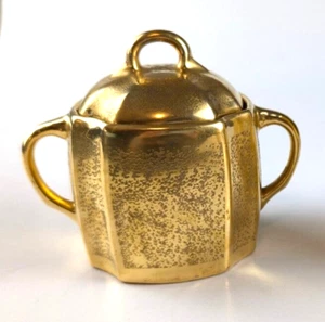 Vtg Pickard Sugar Bowl Handpainted Gold Plain Encrusted Black Mark 8 - Picture 1 of 4