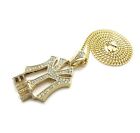 ICED HIP HOP YOUNG MONEY ENT PENDANT & 3mm 24" CUBAN CHAIN BUST DOWN NECKLACE