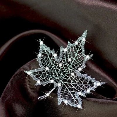 18k yellow white gold gp made with Swarovski crystal tree leaf filigree brooch Foto 1 de 4