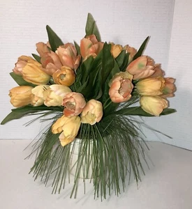 Decorative Artificial Tulip Floral Arrangement in Ceramic Planter Pot - Picture 1 of 6