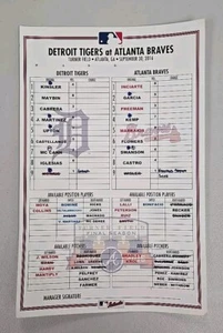 Detroit Tigers v Atlanta Braves Lineup Card 9/30/2016 - Picture 1 of 2