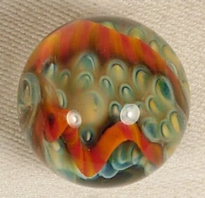 DOUG FERGUSON CONTEMPORARY HANDMADE MARBLE SIGNED FSX GREEN & RED 1 1/16" - Picture 1 of 4