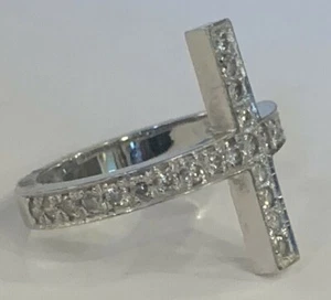 14K WEISSGOLD PAVE LABORGEFERTIGTER DIAMANT RING OFFENES KREUZ RELIGIÖS COCKTAIL BAND - Bild 1 von 6