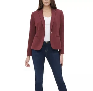 Tommy Hilfiger Women’s Blazer Red Elbow Patch One Button Size 6 Preppy - Picture 1 of 6