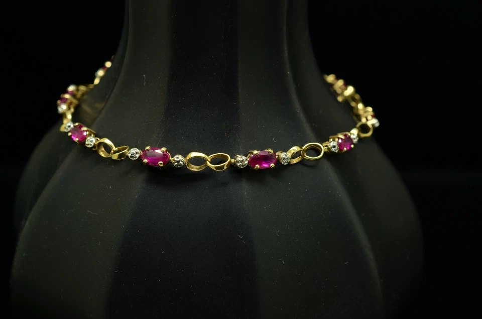 Brazalete Cadena Rubí Rosa Oro Amarillo 10K 7" 3.6mm 3.7 gramos Foto 1 de 4