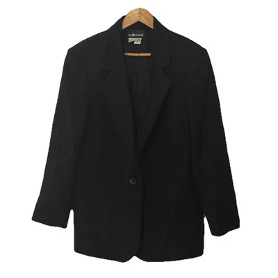 Vintage 90s Sag Harbor Blazer Women’s 14 Black 100% Wool One Button Jacket Lined - Image 1 of 4