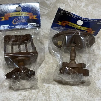 VTG Miniature Mahogany Spindle Chair & Round Table Dollhouse Handley Classic NOS - Image 1 of 4