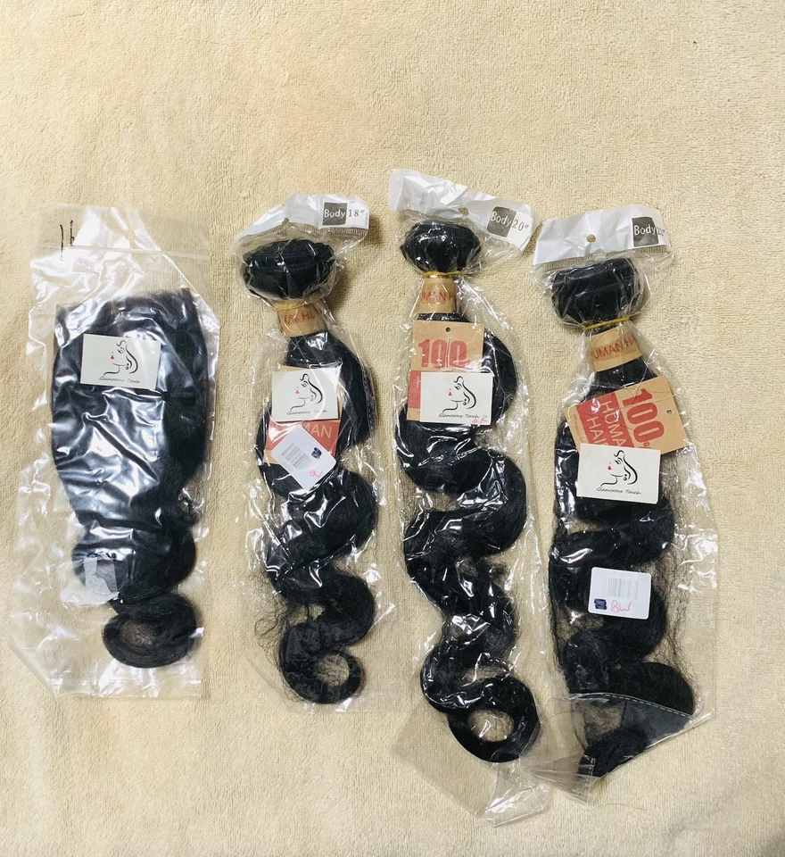 3 pacotes de cabelo 100% humano virgem brasileira Body Wave 18 20 22 com 16 fechos - Imagem 1 de 2