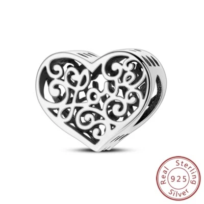 MULA Frauen 925 Sterling Silber DIY Charm Hohl Totem Herz Liebe für Armband - Bild 1 von 4