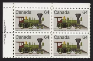 HISTORY = LOCOMOTIVES (1836-1860) = Canada 1983 #1002 UL PLATE Block of 4 MNH - Picture 1 of 1